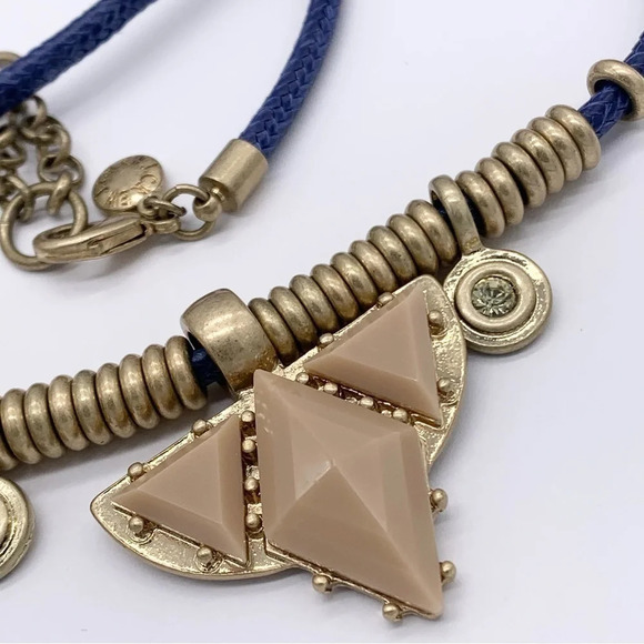 J. Crew Blue Cord with Tan & Gold Slides Necklace - Picture 3 of 4